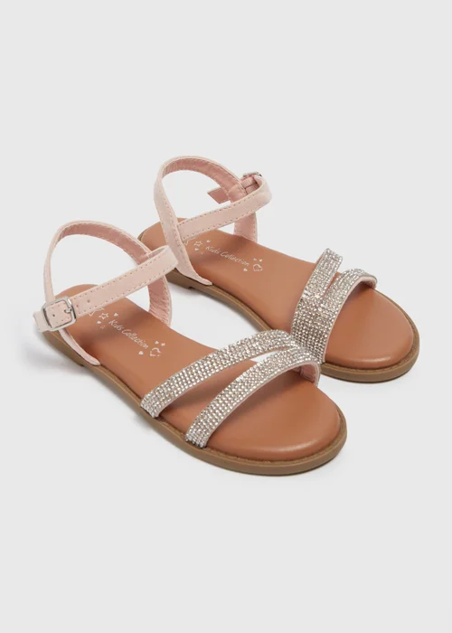 Girls Pink Diamante Strap Sandals (Younger 10-Older 5) - Size 1 Image 1