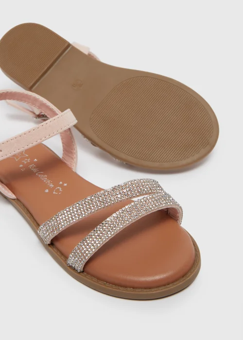 Girls Pink Diamante Strap Sandals (Younger 10-Older 5) - Size 1 Image 2