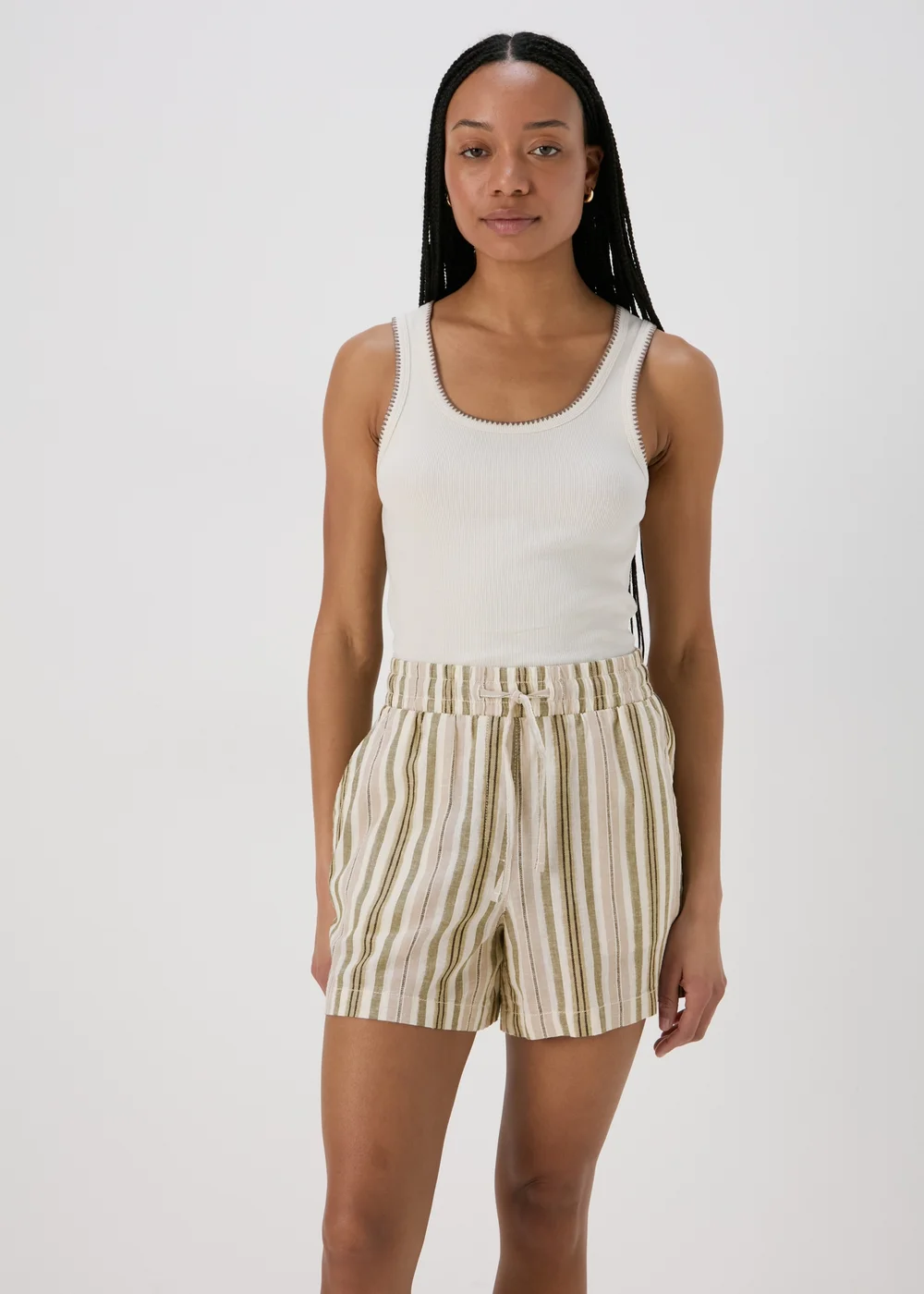 Khaki Stripe Linen Shorts - 8 Image 1