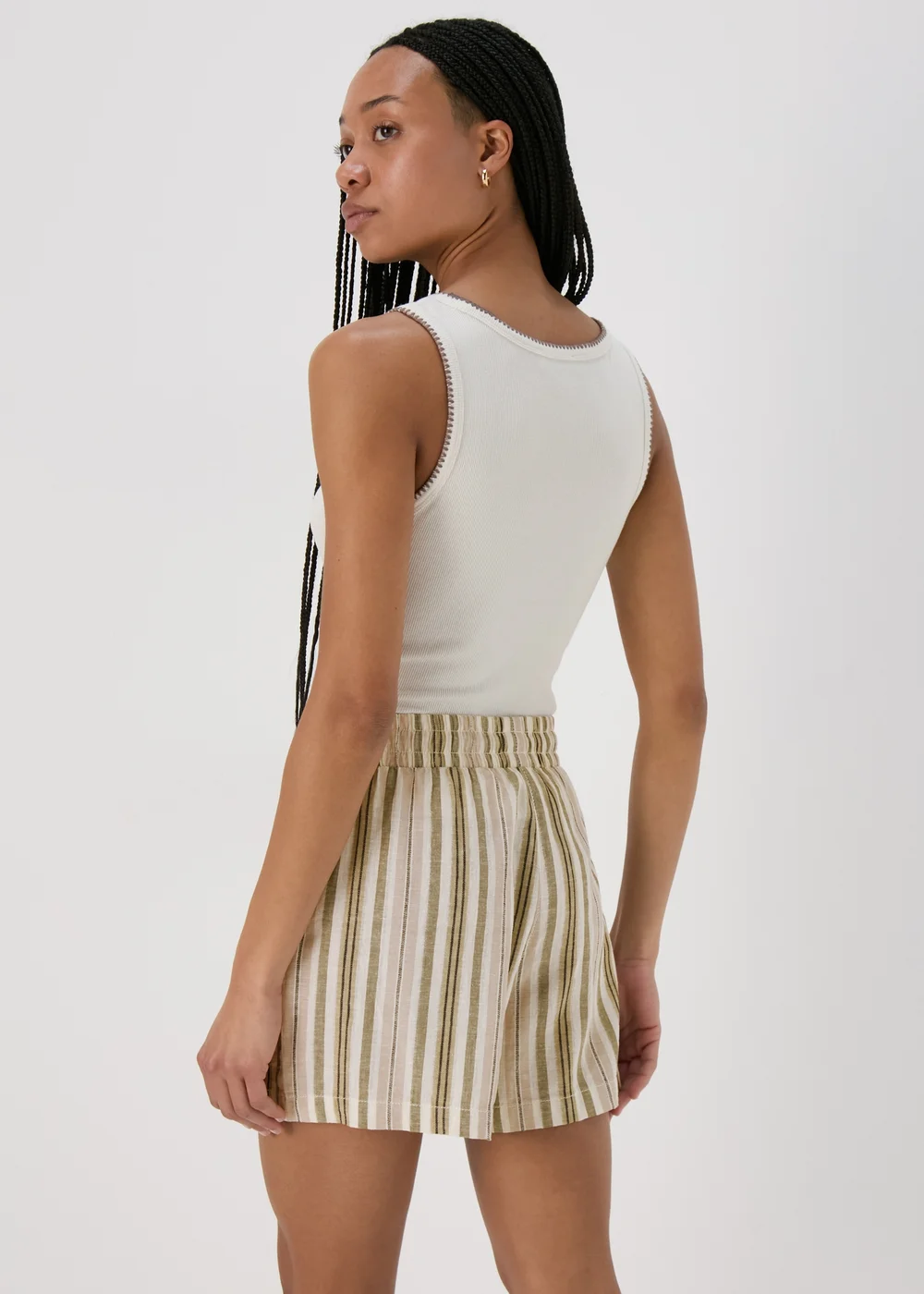 Khaki Stripe Linen Shorts - 8 Image 2