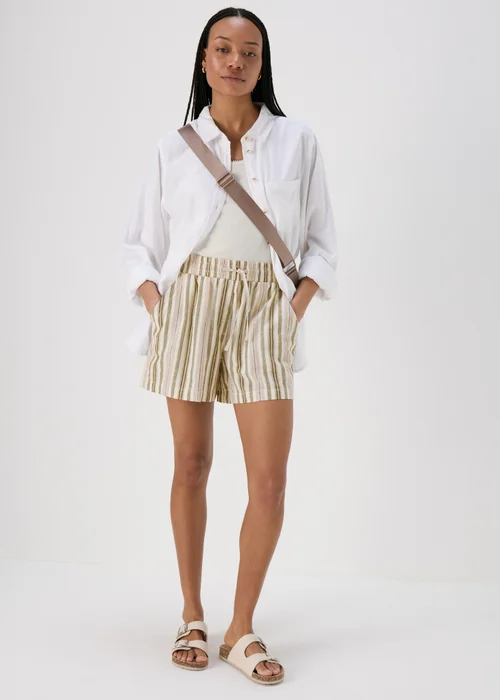 Khaki Stripe Linen Shorts - 8 Image 4