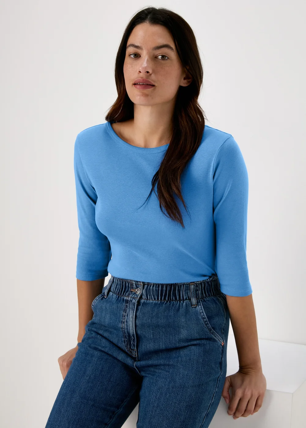 Blue 3 / 4 Sleeve Plain T-Shirt - Size 8 Image 1