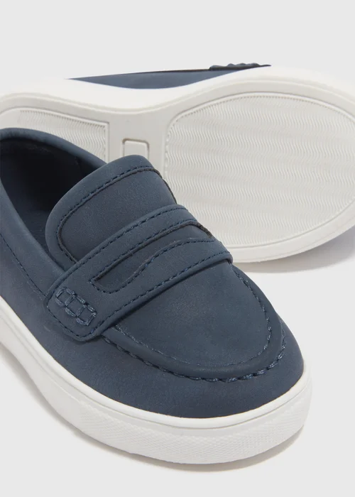Boys Navy PU Loafers (Younger 4-9) - Size 4 Infants Image 2