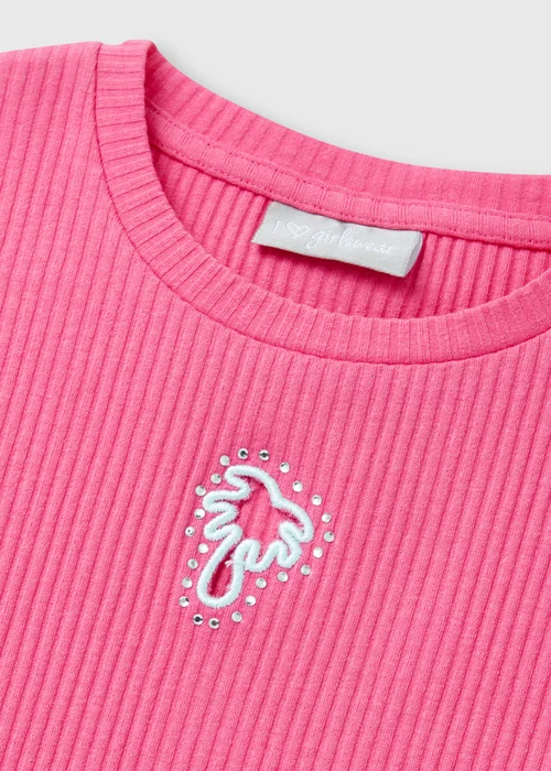 Girls Pink Ribbed Cut Out Palm Tree T-Shirt (7-15yrs) - 7 Yrs Image 2