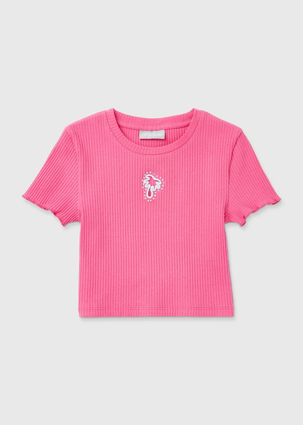Girls Pink Ribbed Cut Out Palm Tree T-Shirt (7-15yrs) - 7 Yrs Image 1