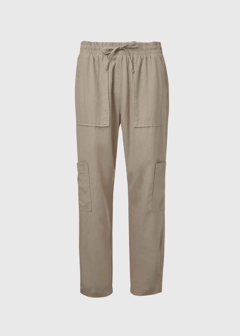 Beige Tapered Linen Cargo Trousers - 8 Image 5