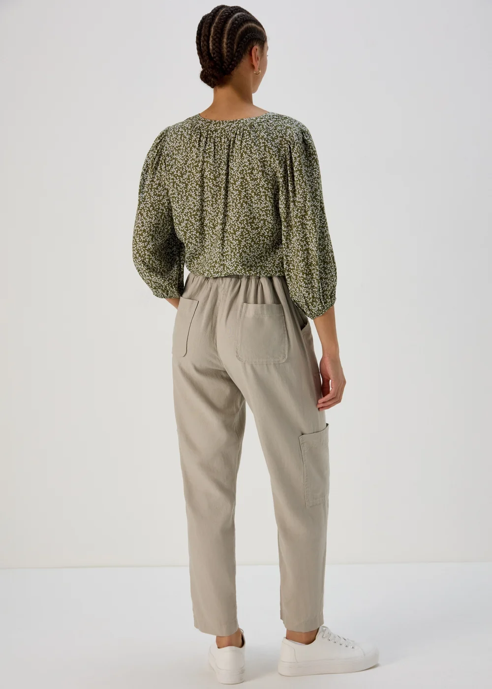 Beige Tapered Linen Cargo Trousers - 8 Image 2