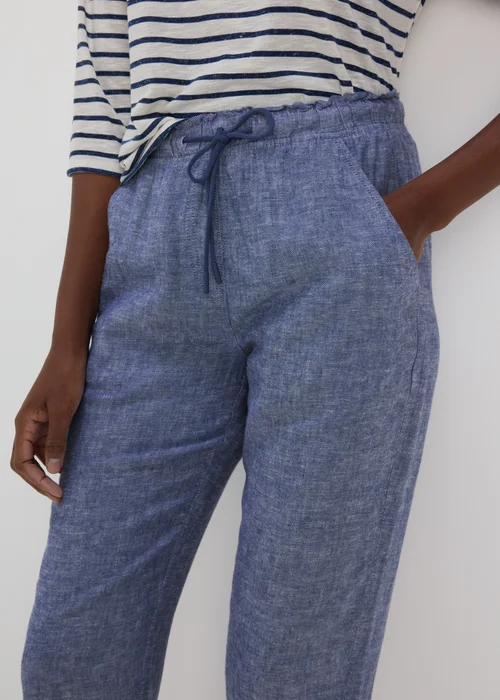 Blue Tapered Chambray Linen Trousers - 8 Image 5