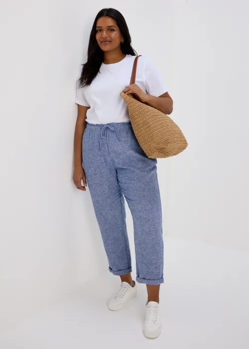 Blue Tapered Chambray Linen Trousers - 8 Image 2