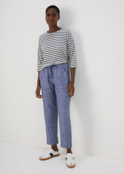Blue Tapered Chambray Linen Trousers - 8 Image 1