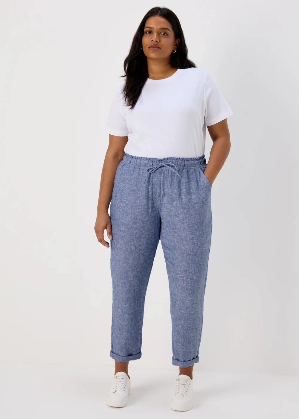 Blue Tapered Chambray Linen Trousers - 8 Image 8