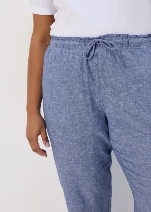 Blue Tapered Chambray Linen Trousers - 8 Image 6