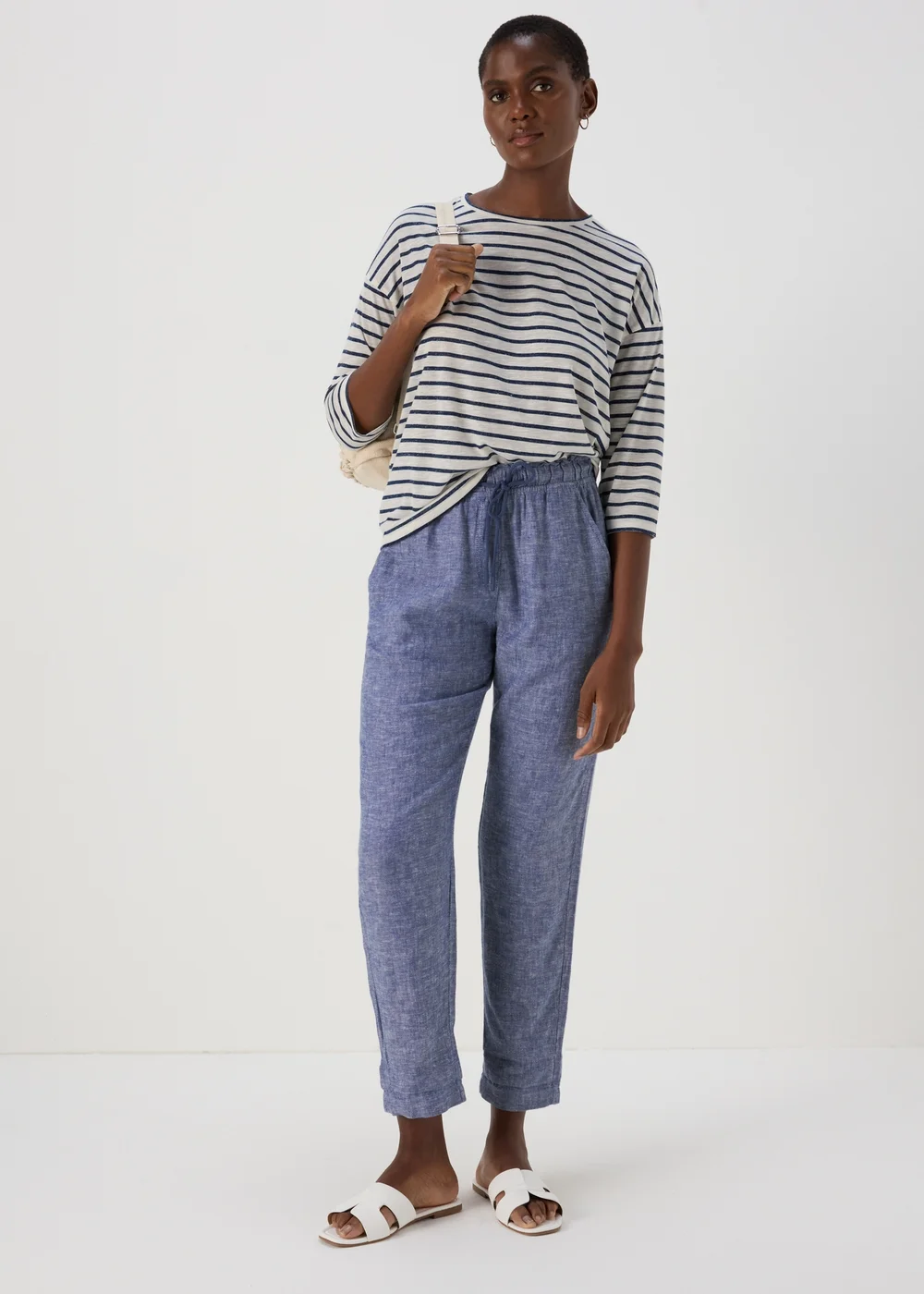 Blue Tapered Chambray Linen Trousers - 8 Image 7