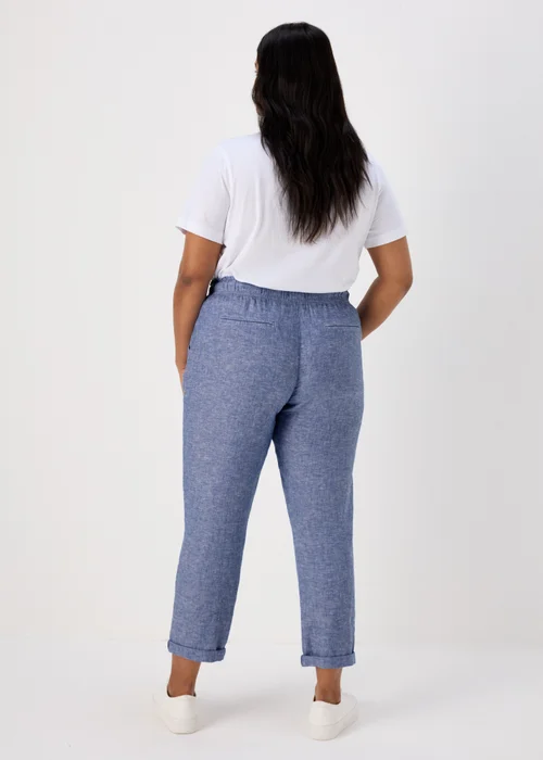 Blue Tapered Chambray Linen Trousers - 8 Image 4