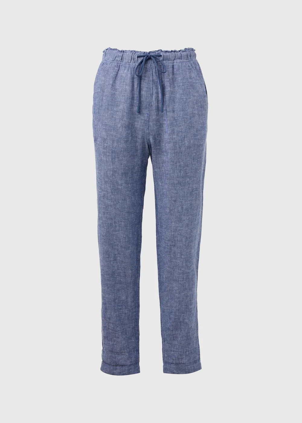 Blue Tapered Chambray Linen Trousers - 8 Image 9