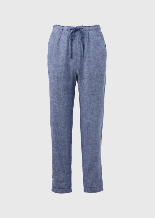 Blue Tapered Chambray Linen Trousers - 8 Image 9