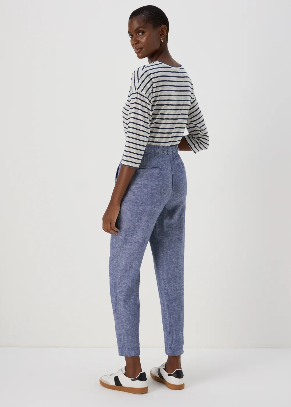 Blue Tapered Chambray Linen Trousers - 8 Image 3