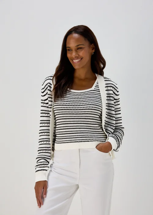 Ivory Stripe Co Ord Cardigan - 8 Image 3