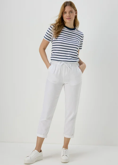 White Linen Tapered Trousers - 8 Image 1