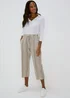 Khaki Stripe Tapered Cropped Linen Trousers - Size 8 Image 1