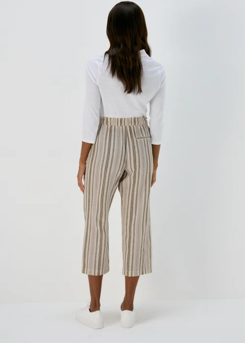 Khaki Stripe Tapered Cropped Linen Trousers - Size 8 Image 2
