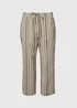 Khaki Stripe Tapered Cropped Linen Trousers - Size 8 Image 5