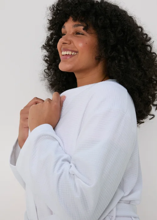 White Waffle Dressing Gown - Small Image 3