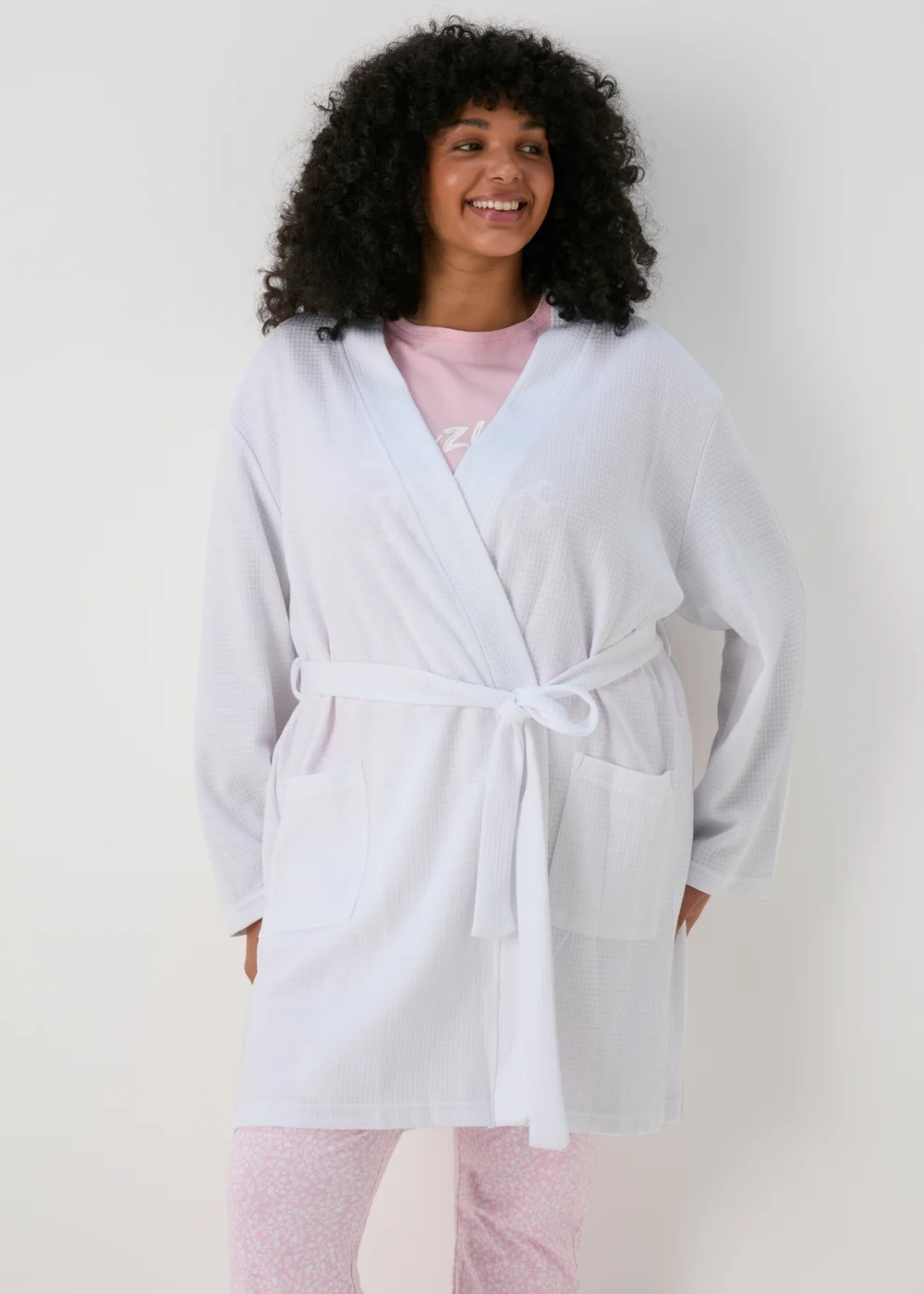 White Waffle Dressing Gown - Small Image 1