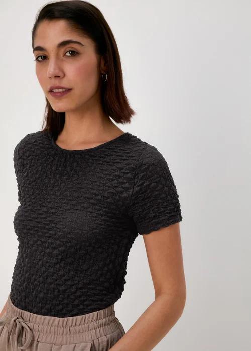 Black Short Sleeve Textured T-Shirt - 8 Image 3