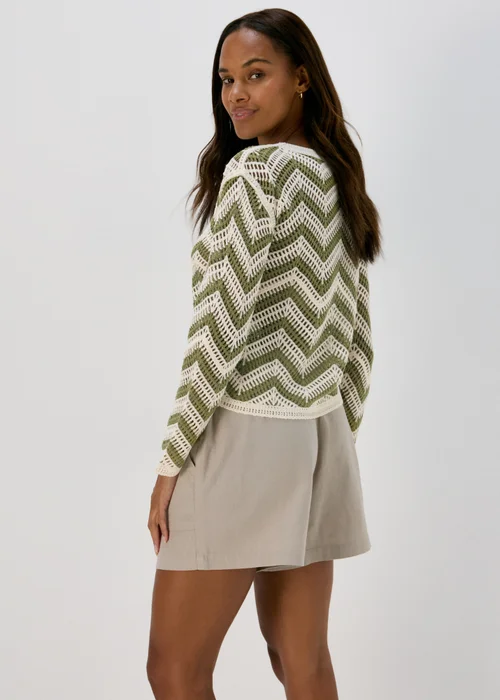 Khaki Zig Zag Crochet Jumper - XS Image 2