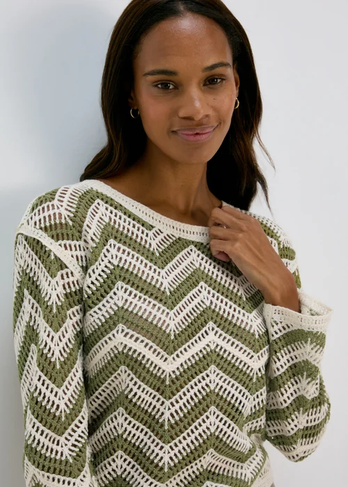 Khaki Zig Zag Crochet Jumper - XS Image 3