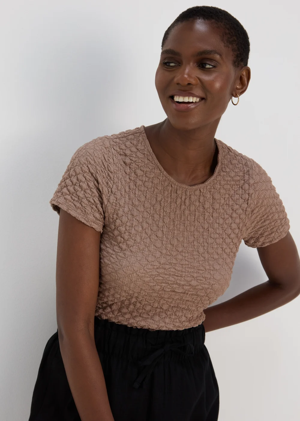 Beige Textured T-Shirt - 8 Image 1