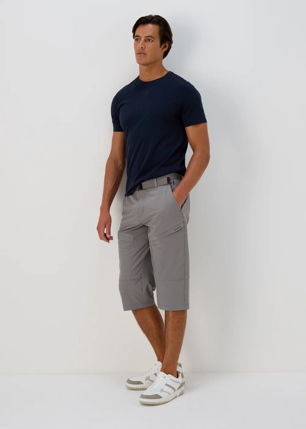 Grey Belted 3/4 Trekking Cargo Shorts - 30 Image 1