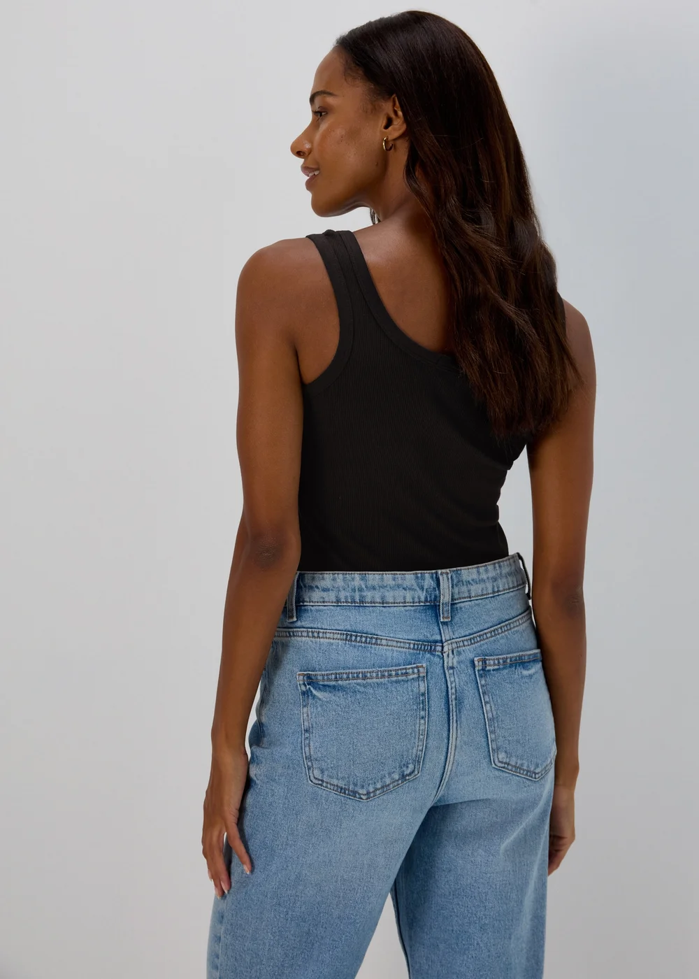 Black Ribbed Jersey Scoop Neck Vest - 8 Image 2