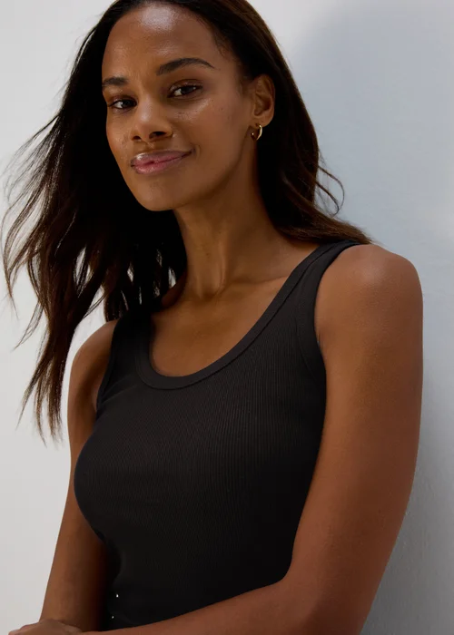 Black Ribbed Jersey Scoop Neck Vest - 8 Image 3