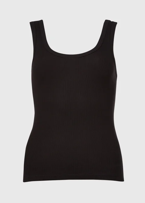 Black Ribbed Jersey Scoop Neck Vest - 8 Image 5