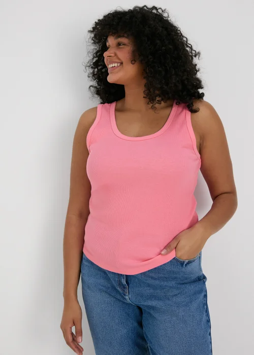 Pink Scoop Neck Ribbed Jersey Vest - 8 Image 1