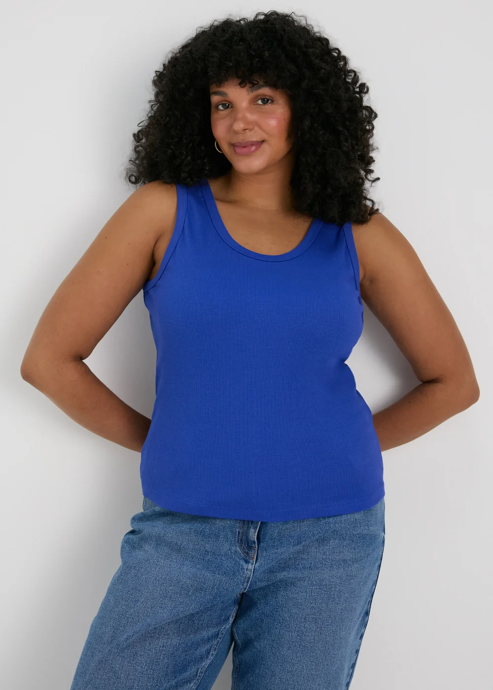 Blue Scoop Neck Jersey Ribbed Vest - 8 Image 1