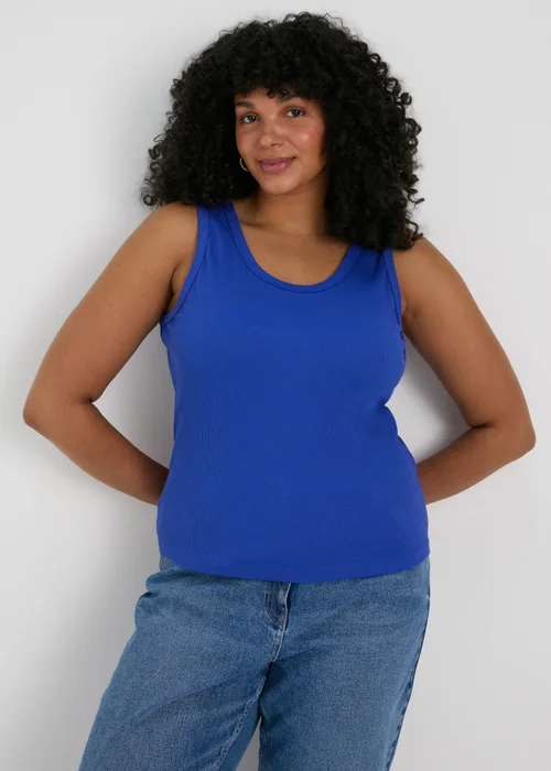 Blue Scoop Neck Jersey Ribbed Vest - 8 Image 1