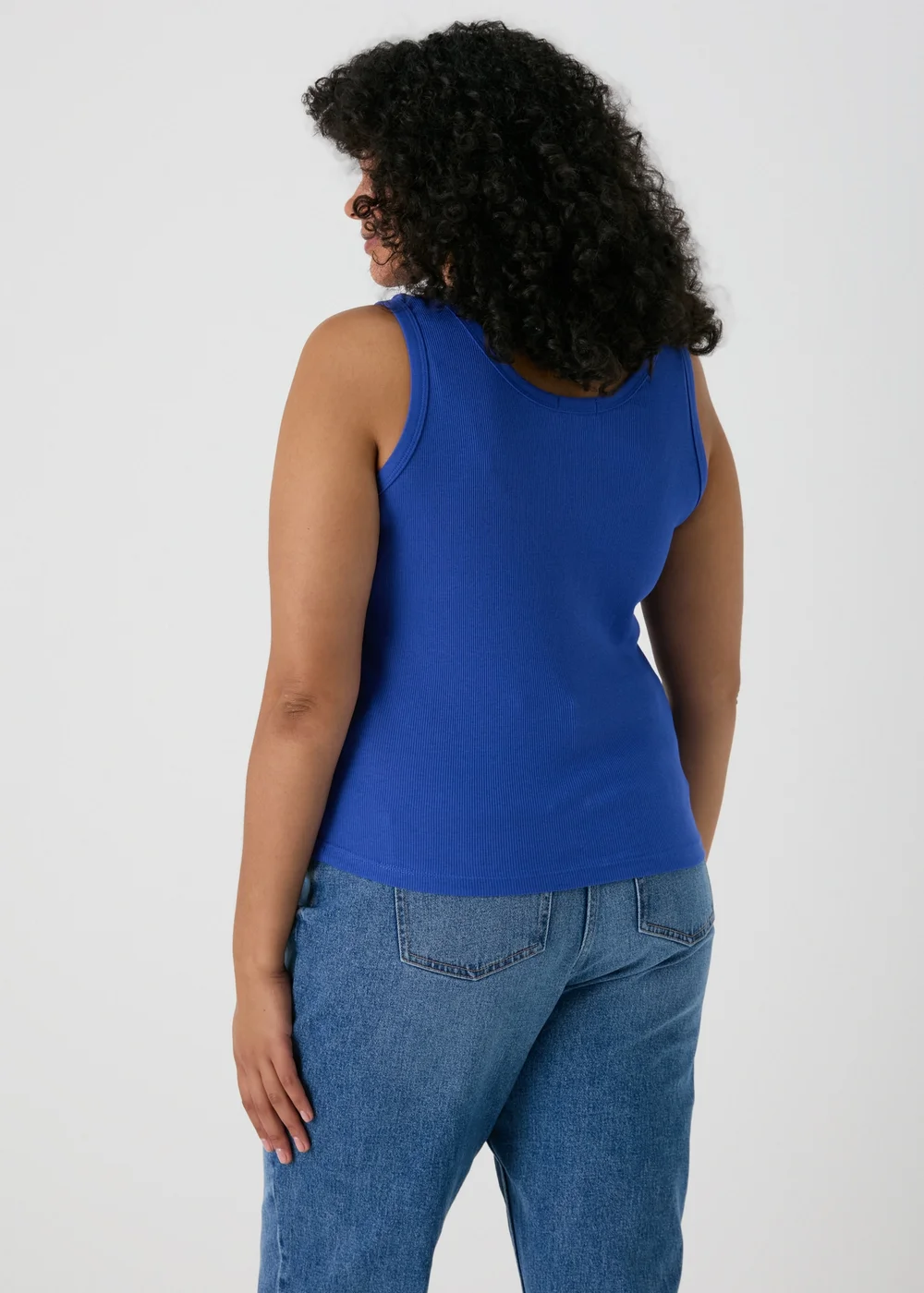 Blue Scoop Neck Jersey Ribbed Vest - 8 Image 2