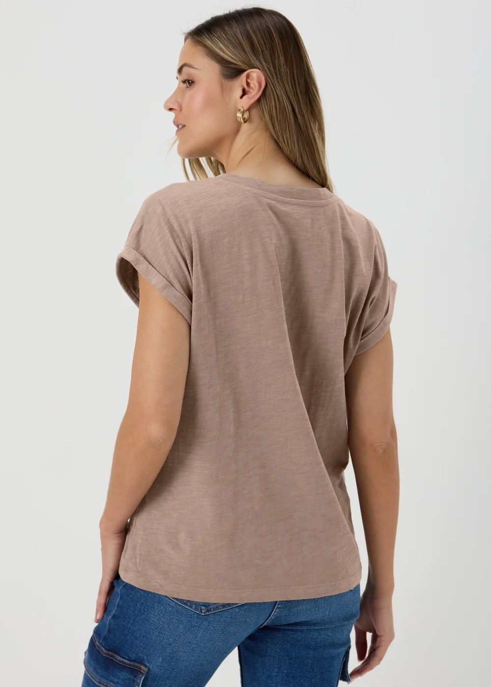 Beige Relaxed Plain T-Shirt - S Image 2
