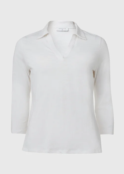 Papaya White 3/4 Sleeve Polo Top - 8 Image 5
