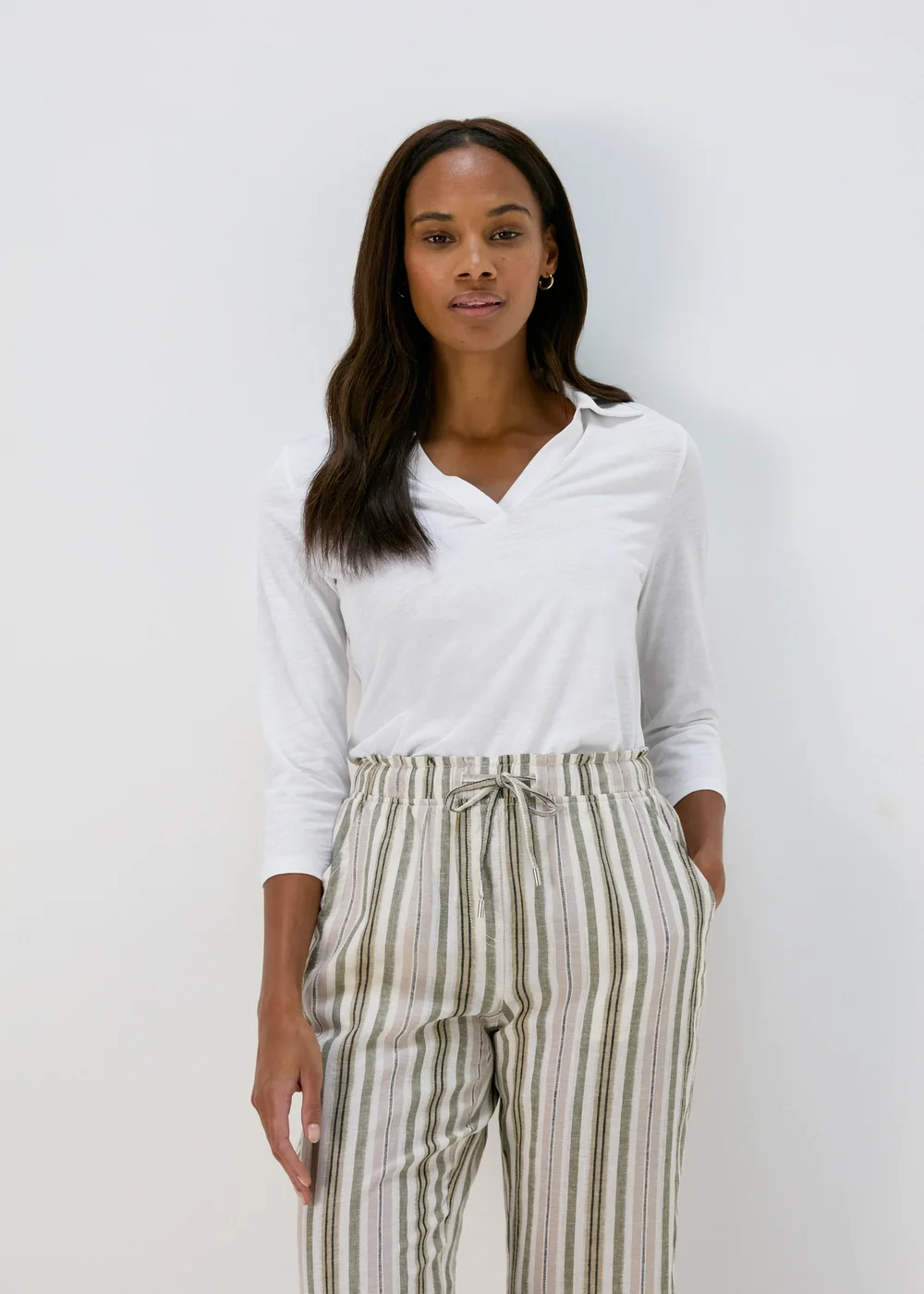 Papaya White 3/4 Sleeve Polo Top - 8 Image 1