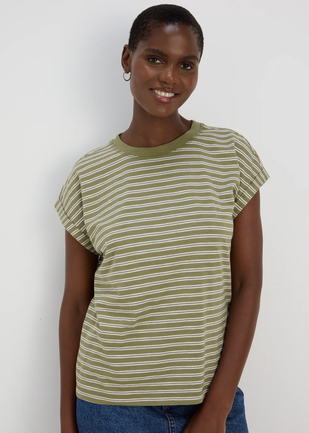 Khaki Stripe Relaxed T-Shirt - S Image 3