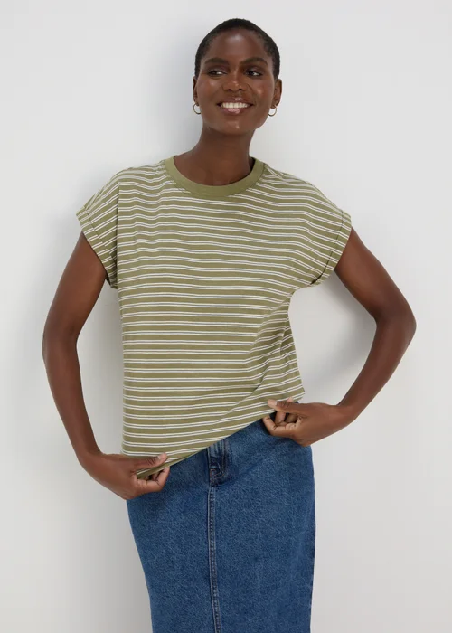 Khaki Stripe Relaxed T-Shirt - S Image 1