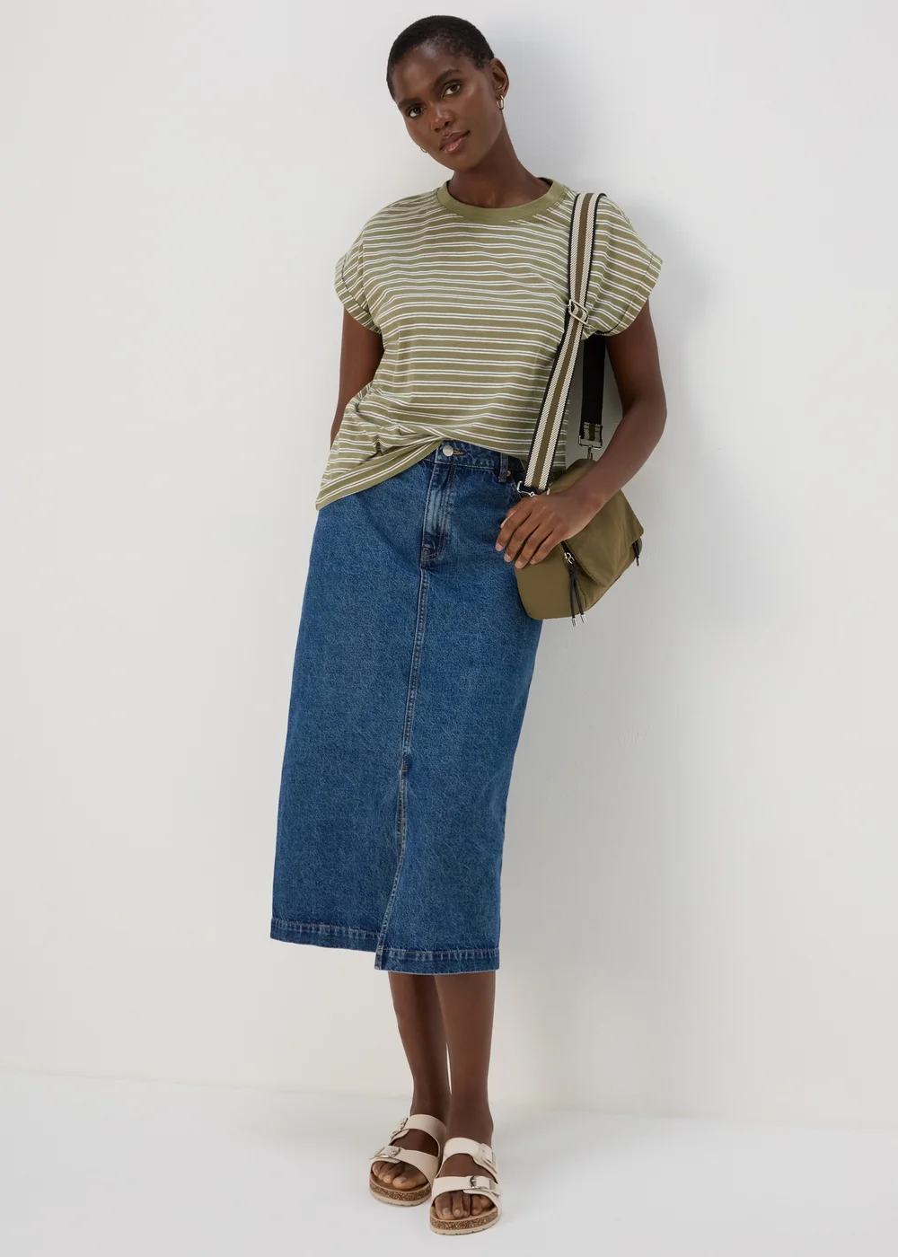 Khaki Stripe Relaxed T-Shirt - S Image 4