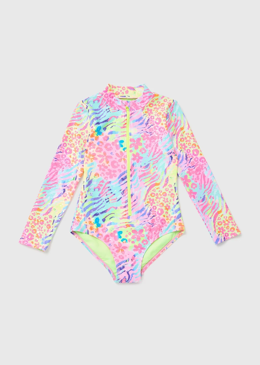 Girls Multicoloured Zebra Print Zip Swimsuit (6-13yrs) - 6-7 Yrs Image 1