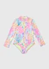 Girls Multicoloured Zebra Print Zip Swimsuit (6-13yrs) - 6-7 Yrs Image 1