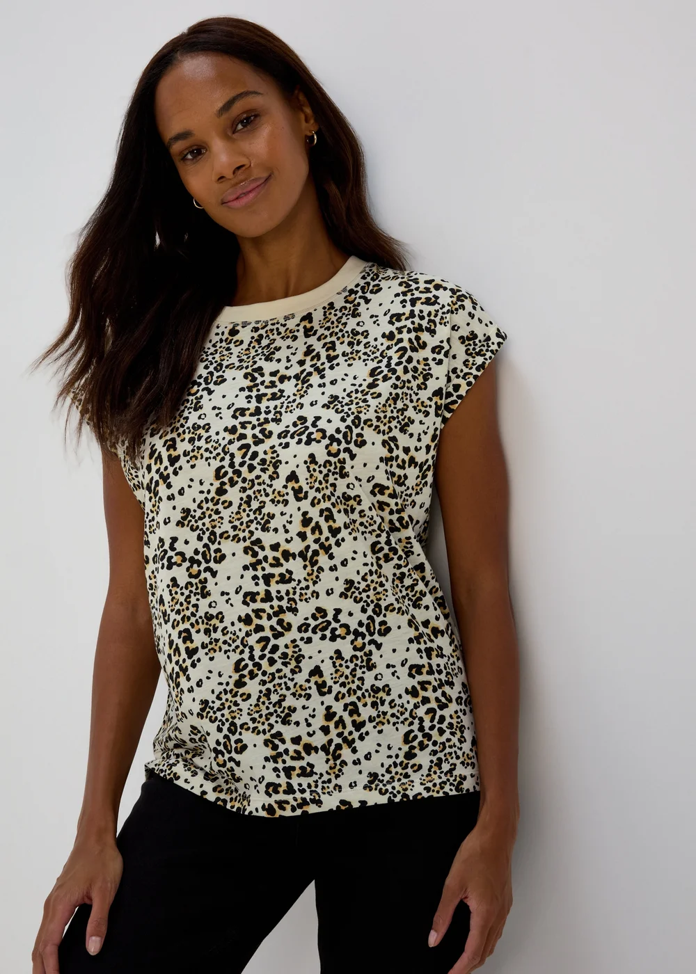 Beige Animal Print Relaxed T-Shirt - S Image 1