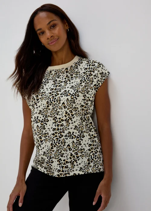 Beige Animal Print Relaxed T-Shirt - S Image 1